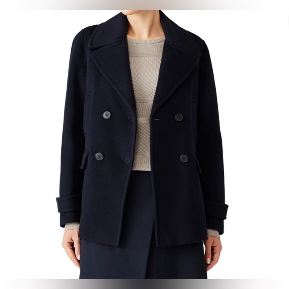 VINCE Navy Double Breasted Cropped Peacoat - 12